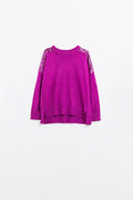 Camisola de mangas compridas fuchsia com lantejoulas nos ombros