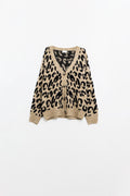 casaco de malha macia com estampado de leopardo