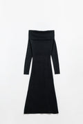 Vestido Maxi Bardot largo em malha preto