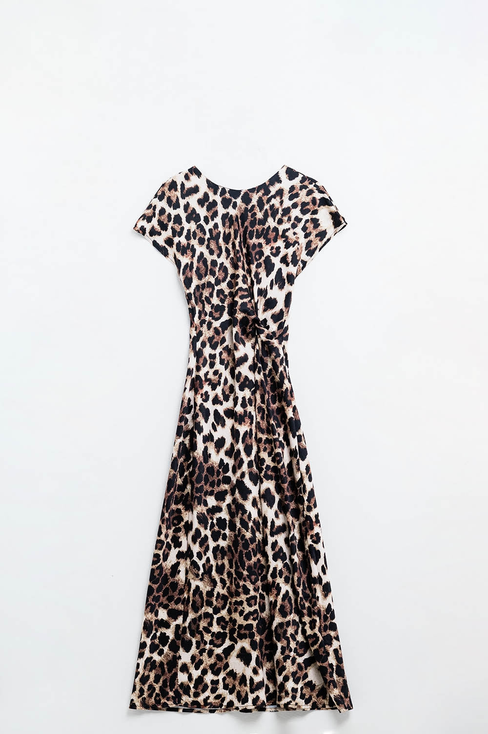 Vestido maxi com estampado de leopardo e pormenor de nó na cintura