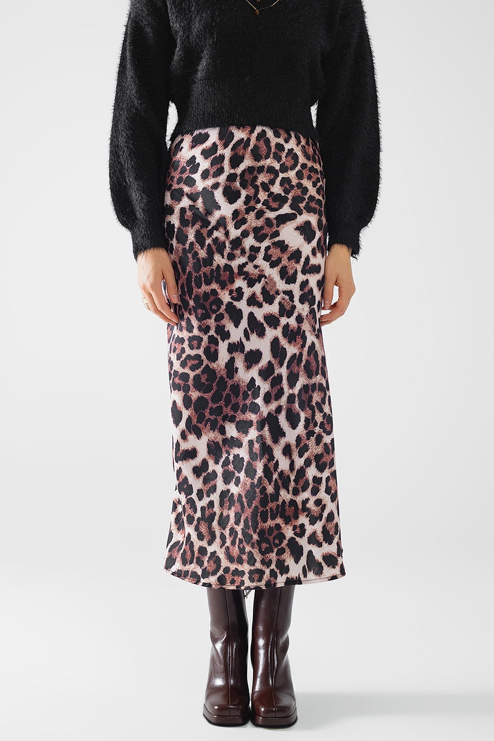Saia midi com estampado de leopardo
