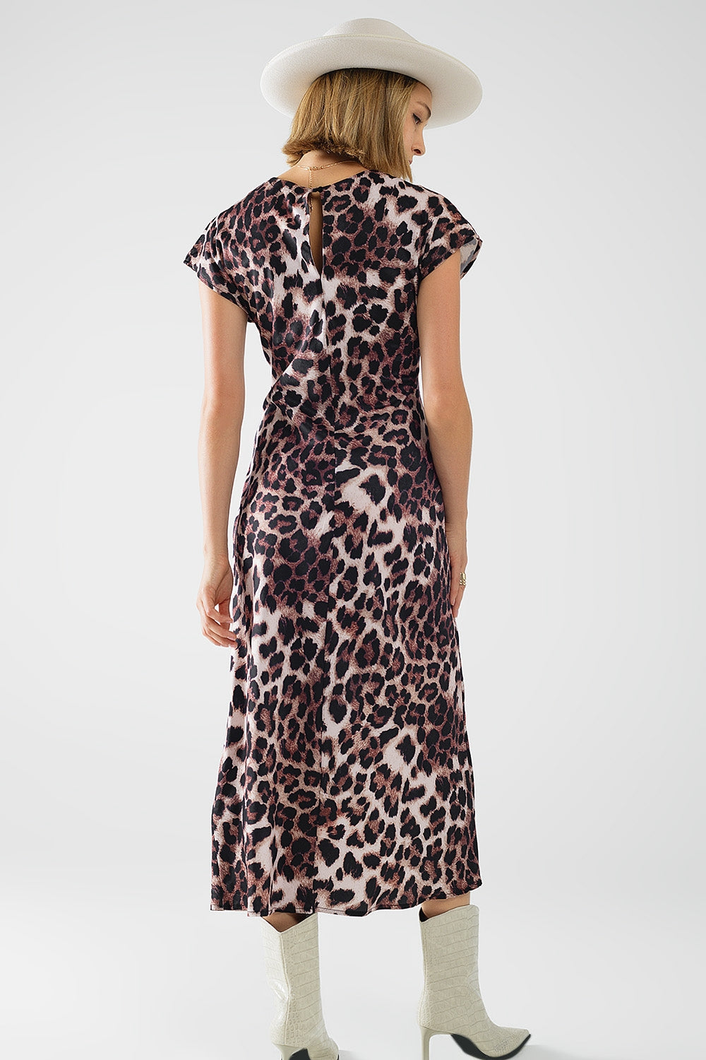 Vestido maxi com estampado de leopardo e pormenor de nó na cintura
