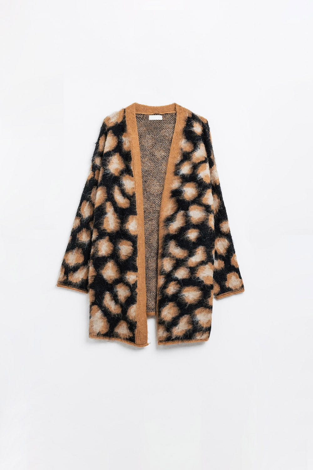 Casaco de malha com estampado de leopardo preto em tecido de malha com lã