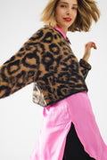 Camisola preta com estampado de leopardo em tecido de malha com lã