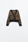 Cardigan estampado de leopardo em malha com lã na cor Camel