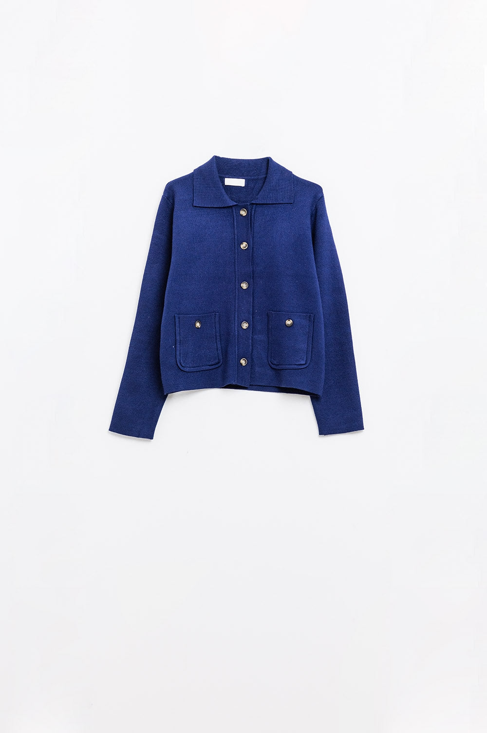 Cardigan de malha macia em azul tinta com bolsos frontais