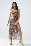 Vestido de alças de leopardo em tecido de malha
