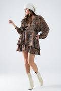 vestido de chiffon marrom com estampa de leopardo