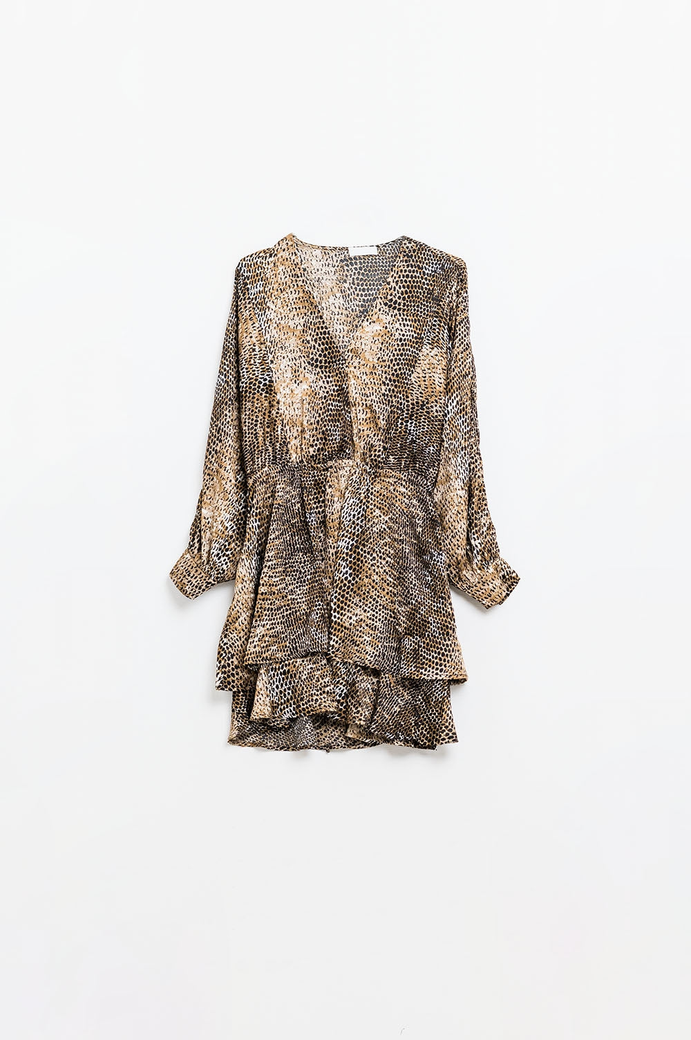 vestido de chiffon marrom com estampa de leopardo