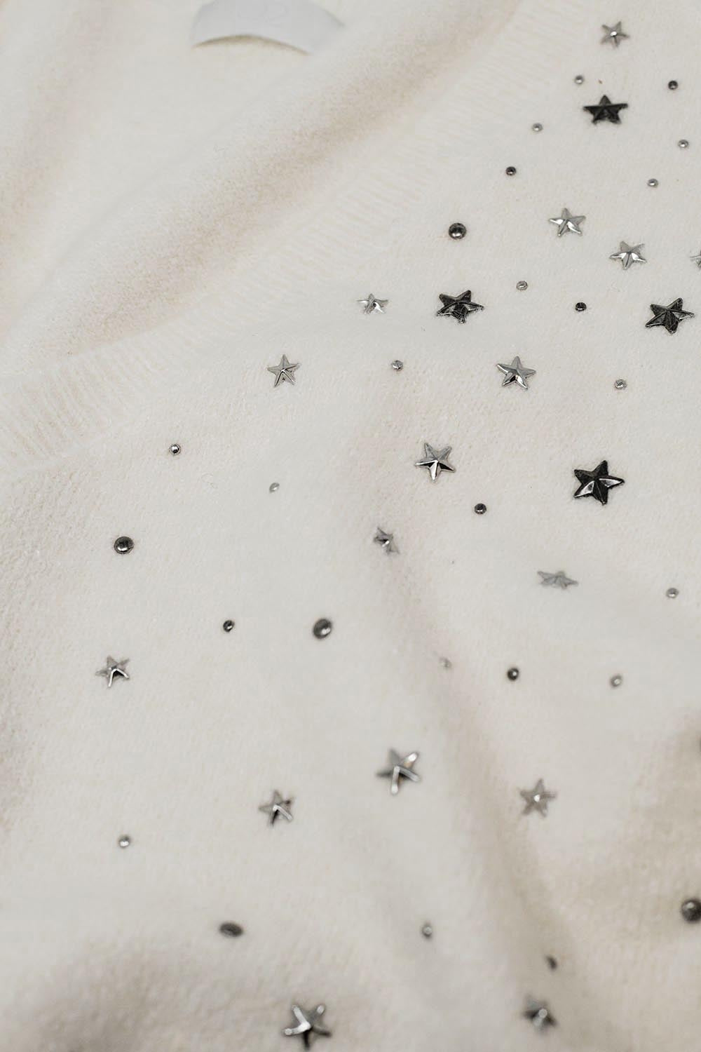 Camisola com decote em V e estrelas metálicas