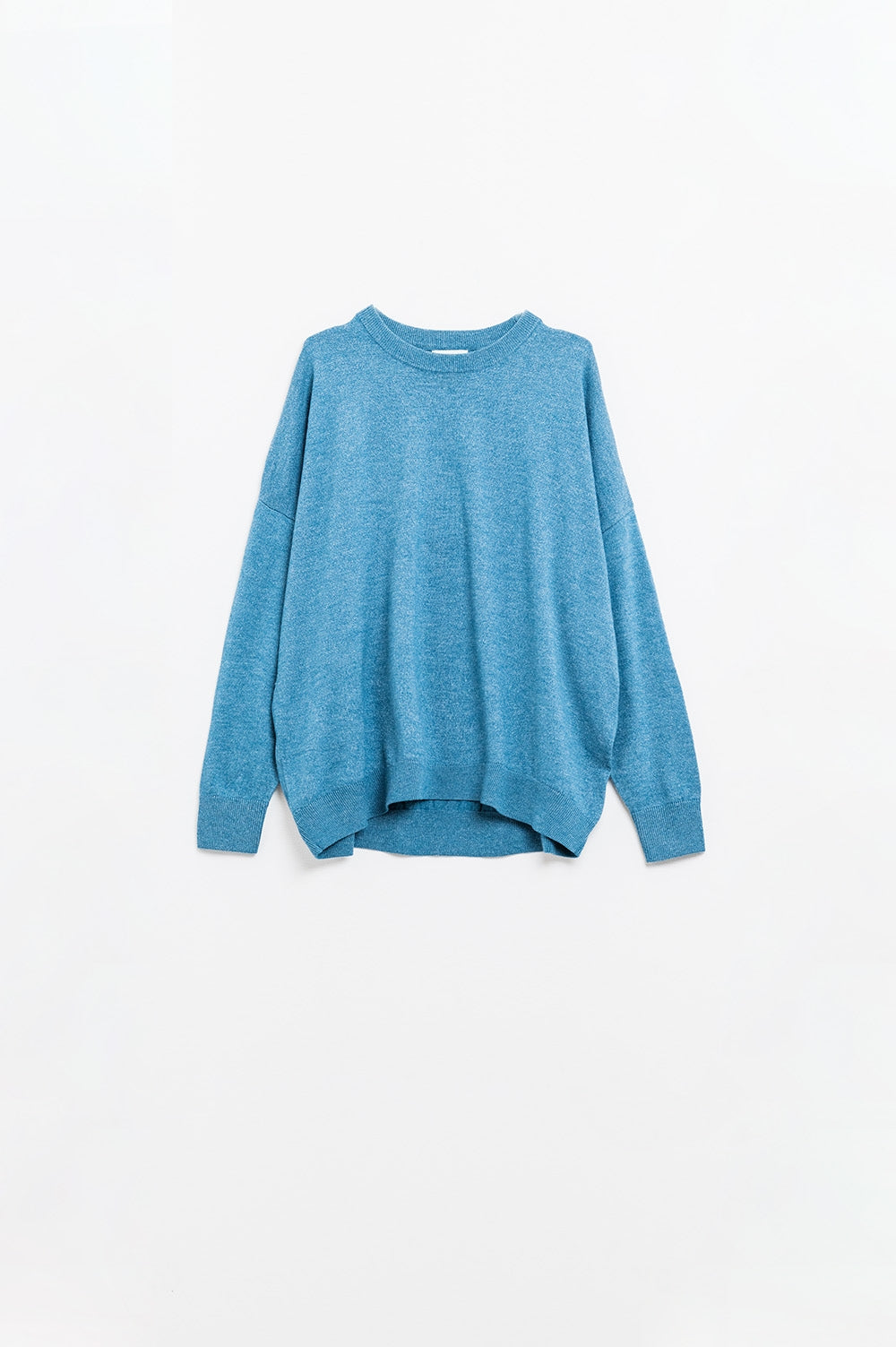 Camisola de malha fina solta em azul com gola redonda