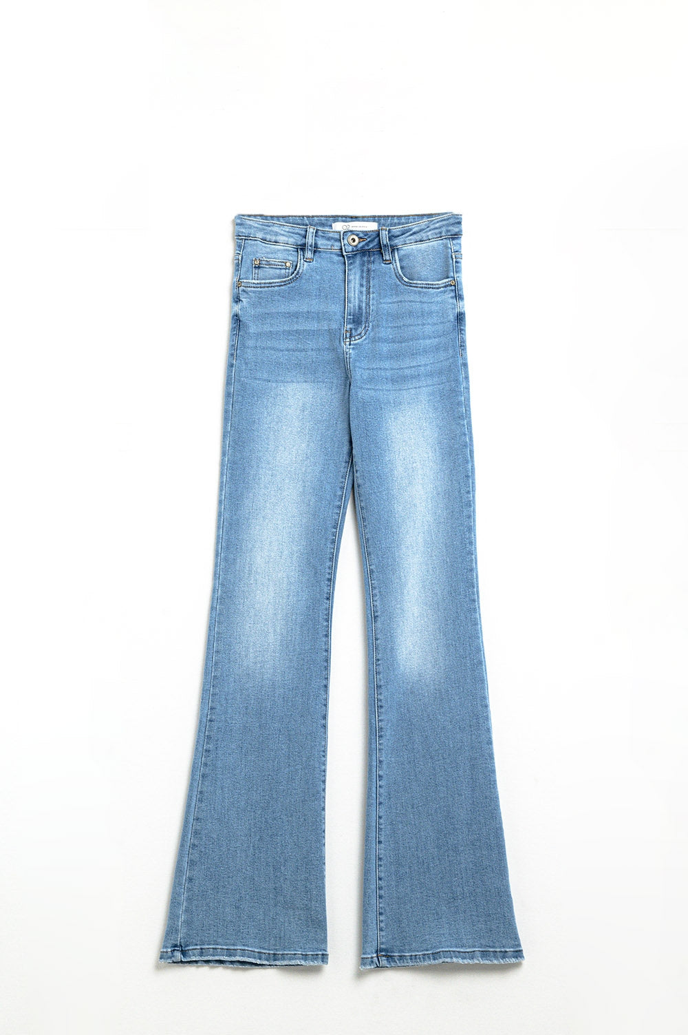 Jeans flare alto dos anos 70 em lavagem clara com stretch
