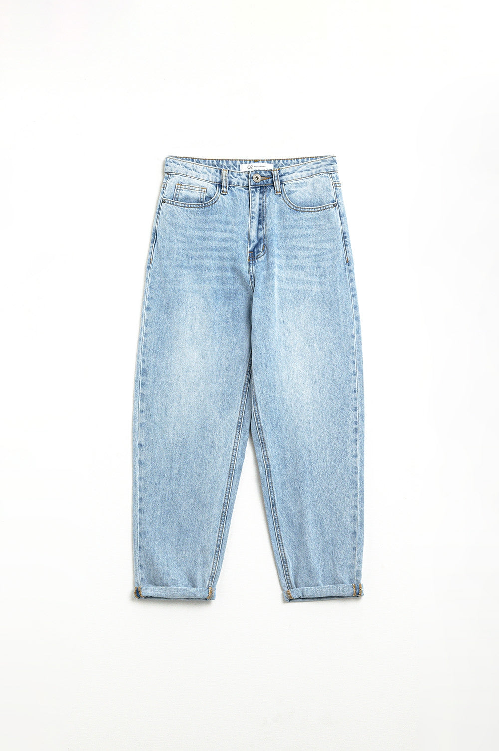 Jeans de cintura alta e perna reta com lavagem clara