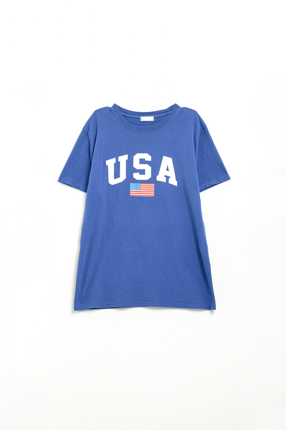 Camiseta longa azul solta com logotipo dos USA