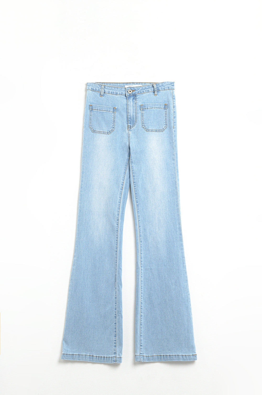 Calças de ganga Flare Skinny Light Wash com bolsos à frente