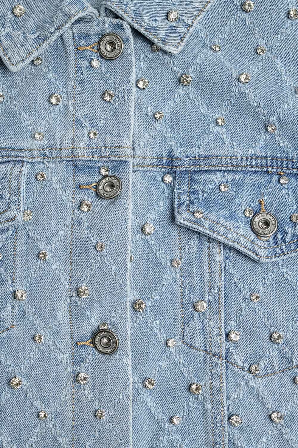 Jaqueta jeans larga com strass em padrão diamante