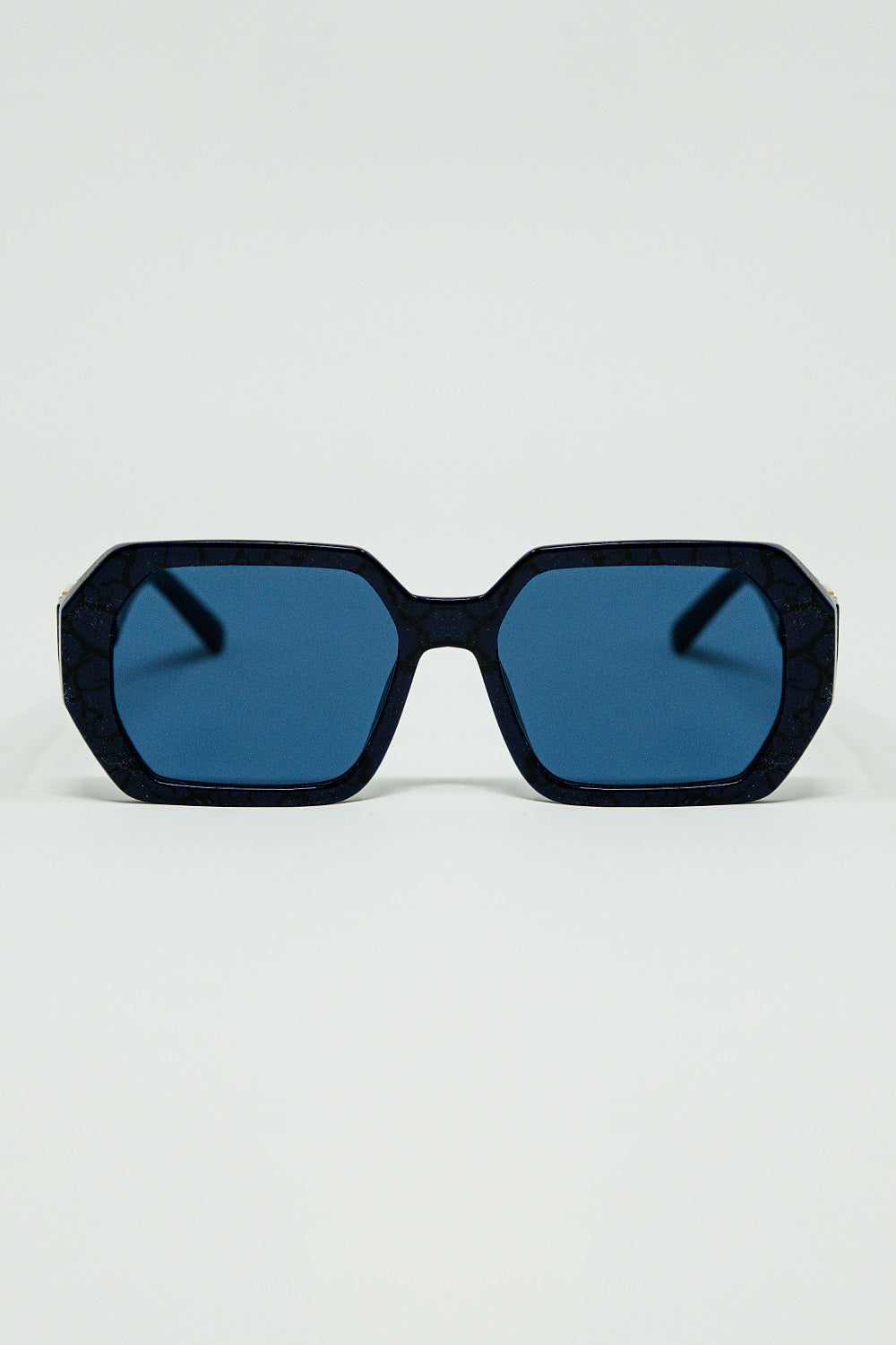 Óculos de Sol em Formato de Diamante Preto com Lentes Azul Profundo