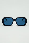 Óculos de Sol em Formato de Diamante Preto com Lentes Azul Profundo