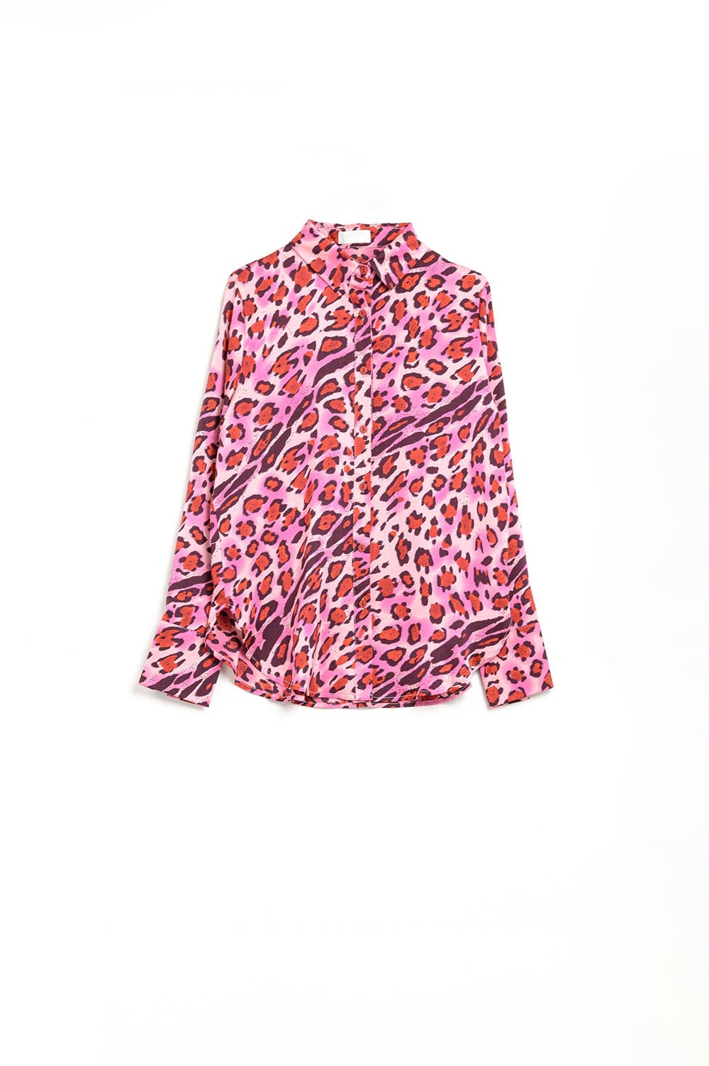 Camisa com Botões em Estampa de Leopardo Fúcsia