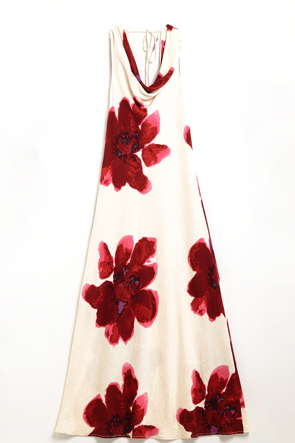 Vestido maxi vermelho sem mangas e esvoaçante com estampa floral