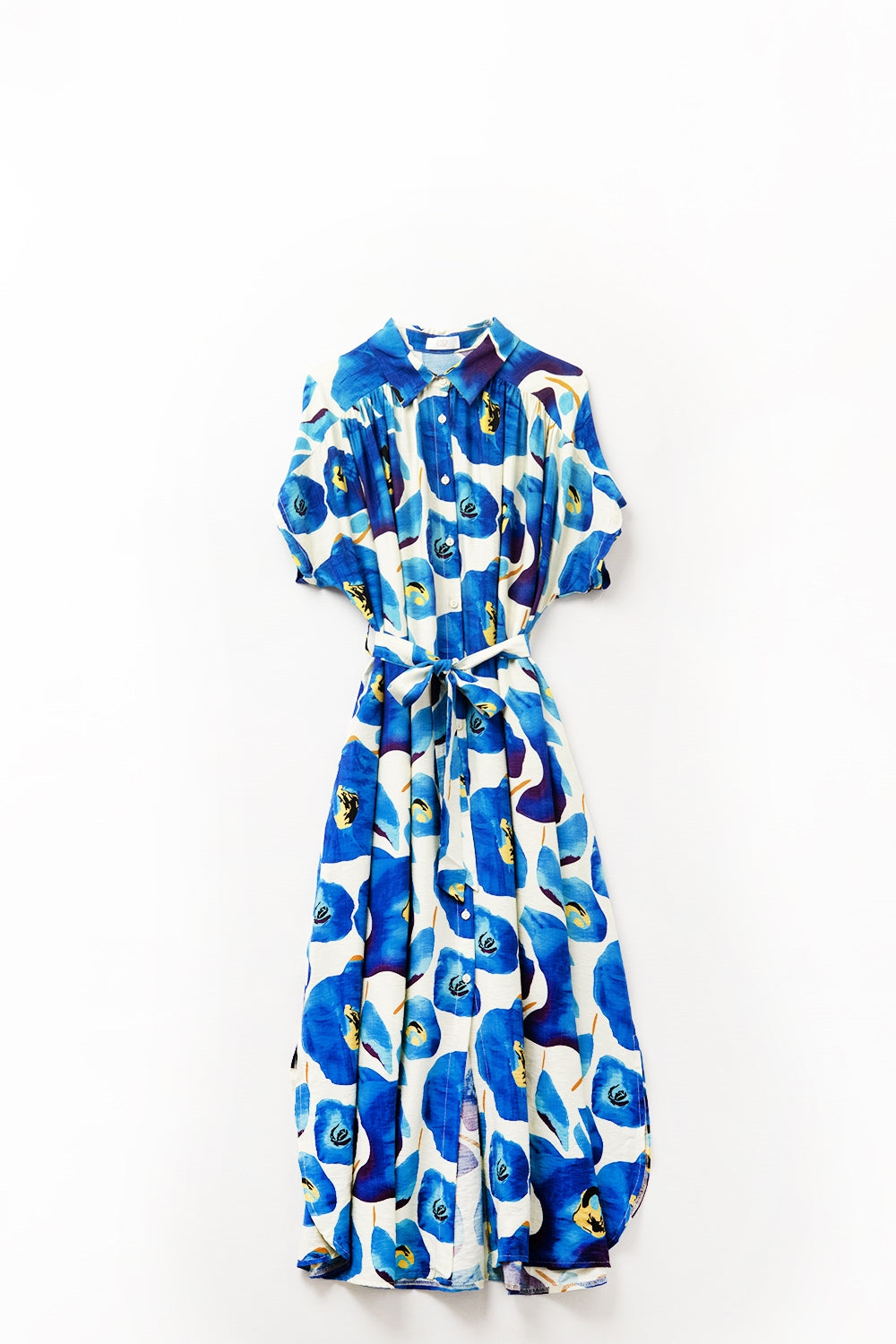 Vestido Floral Bliss em tons de azul ciano e amarelo