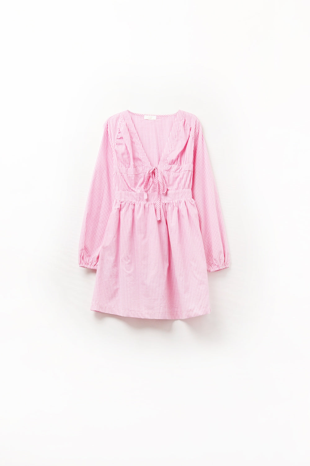 Minivestido com laço na frente cor-de-rosa cuadros vichi