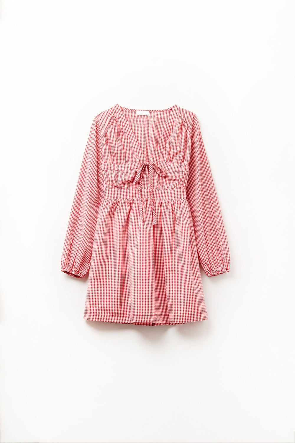 Mini vestido com gravata à frente em cuadros vichi vermelho