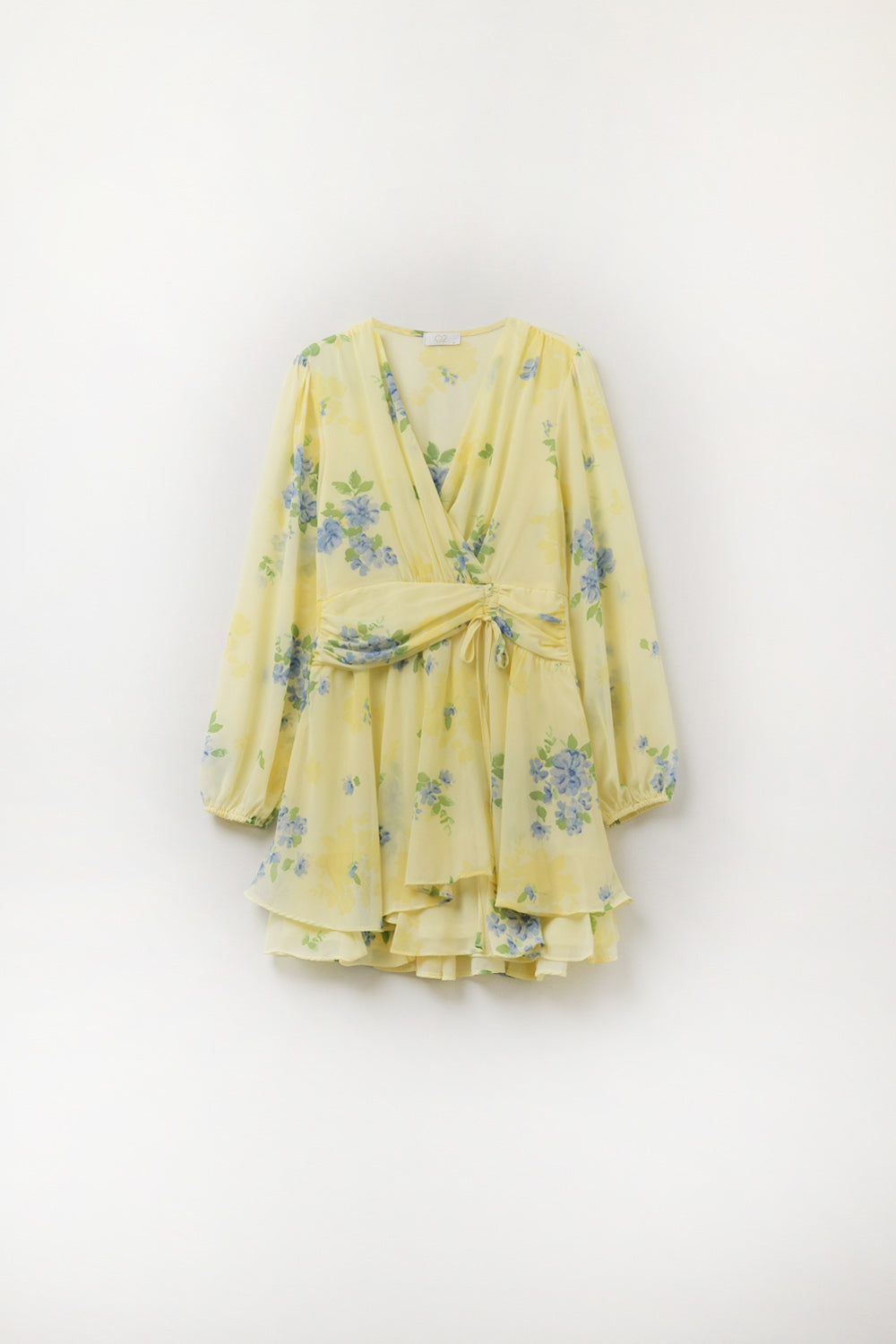 Minivestido amarelo-manteiga de primavera com folhos