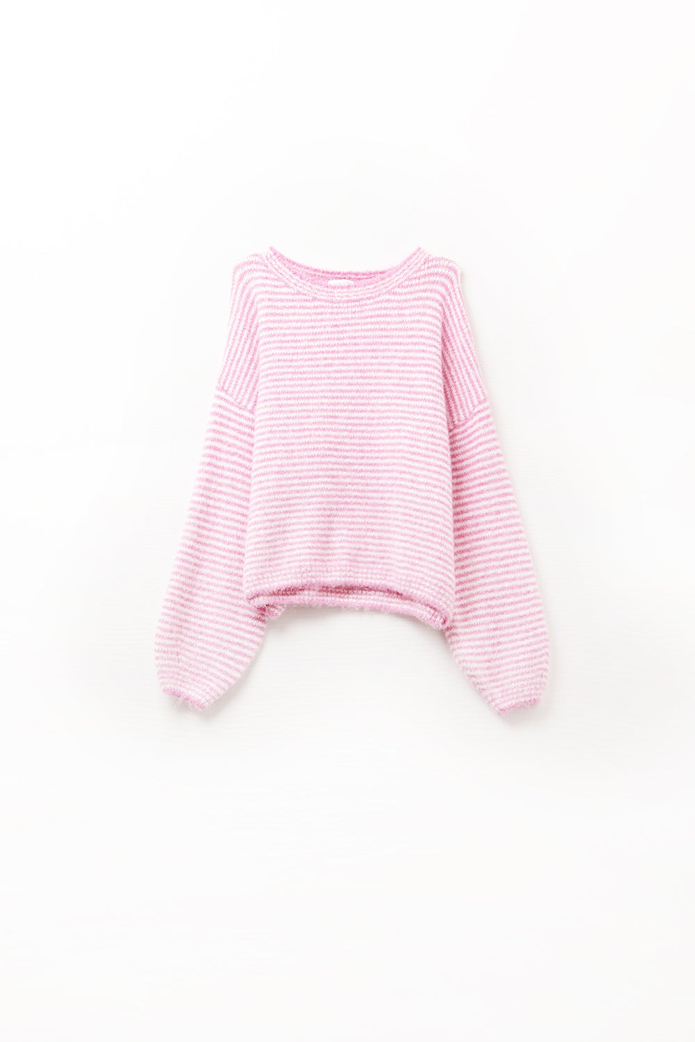 Camisola cor-de-rosa com riscas brancas
