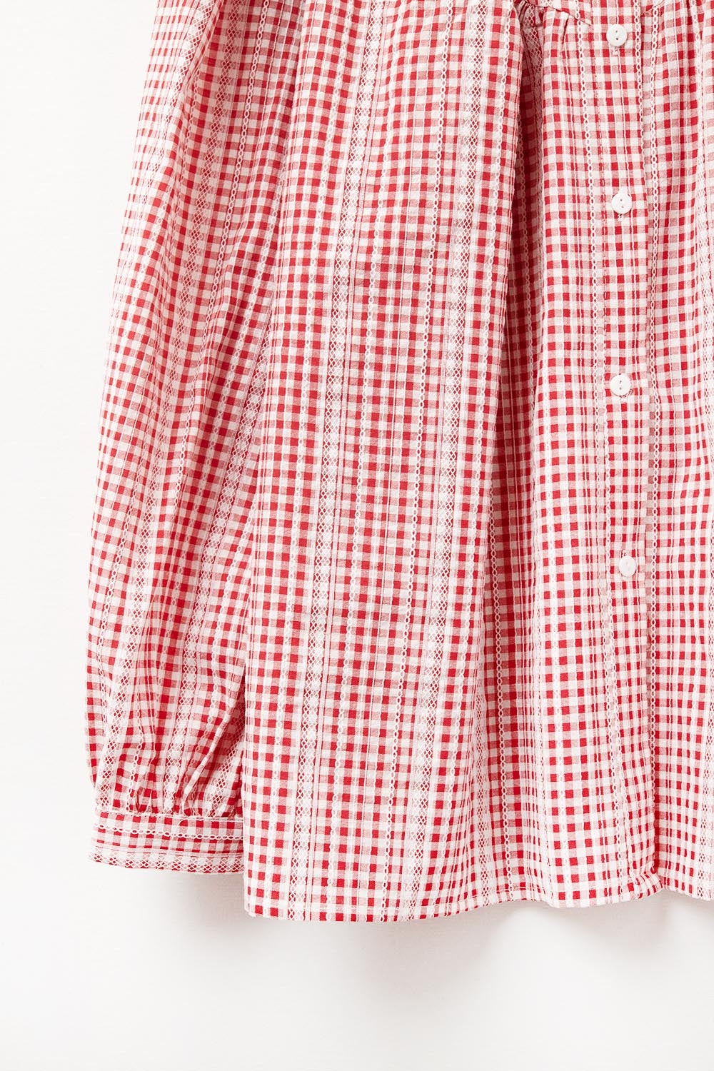 Blusa sem gola com mangas largas em vermelho e branco