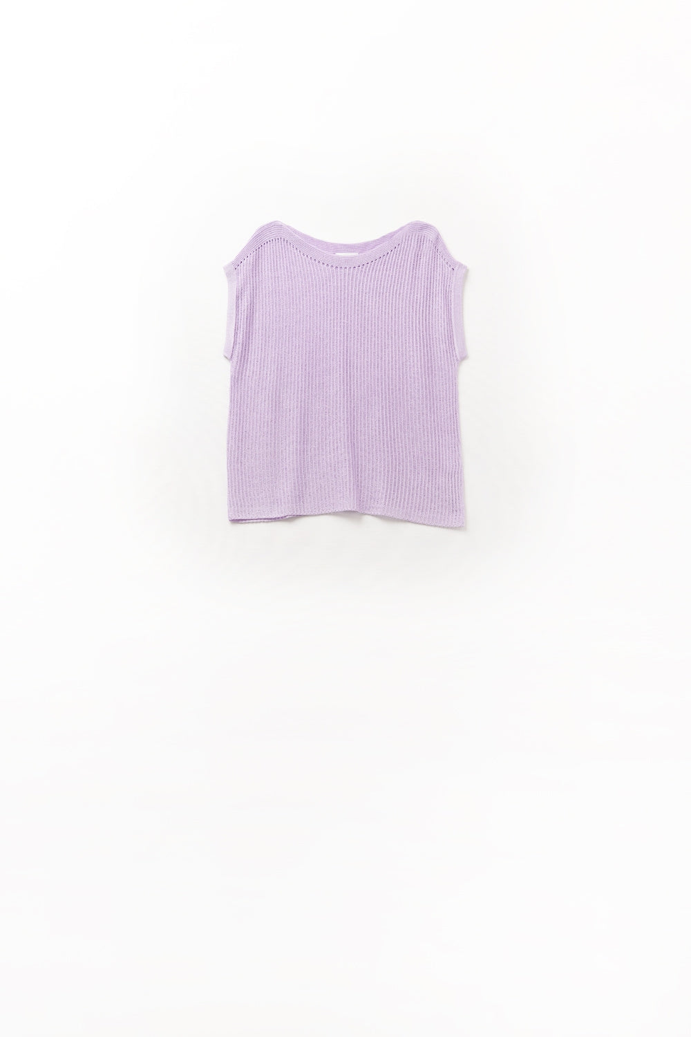 Camisola lilás com decote canoa e mangas caídas em malha