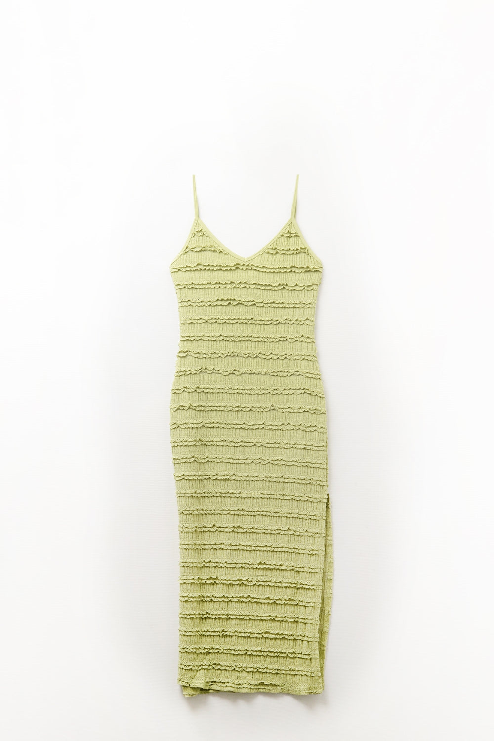 Vestido Maxi com folhos e fenda em verde