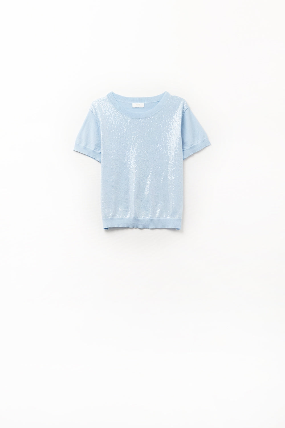 Camisola de lantejoulas azul bebé com gola redonda