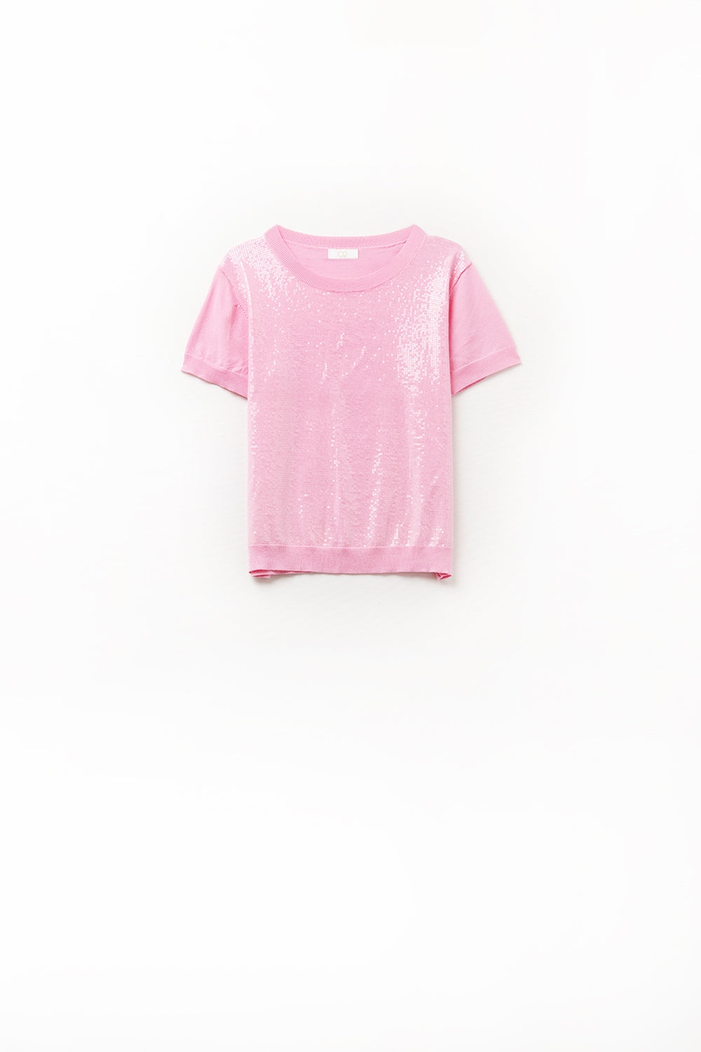 Camisola de lantejoulas cor-de-rosa com gola redonda