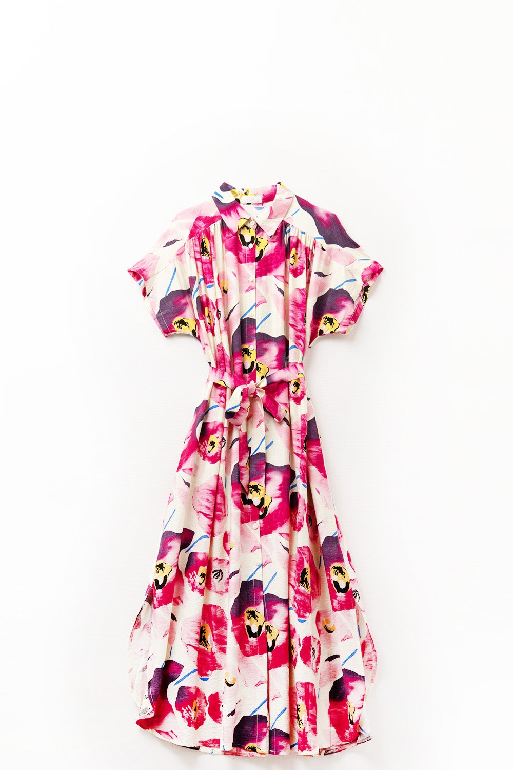 Vestido de camisa com botões com estampado floral em fúcsia