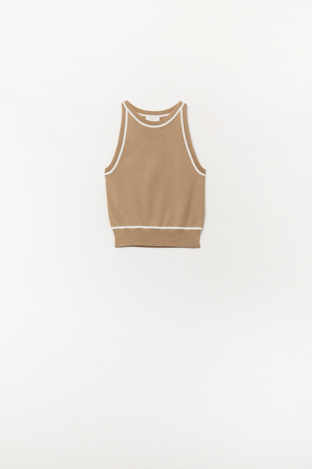 Camisola Sem Mangas Em Camel Com Detalhe De Linhas Brancas