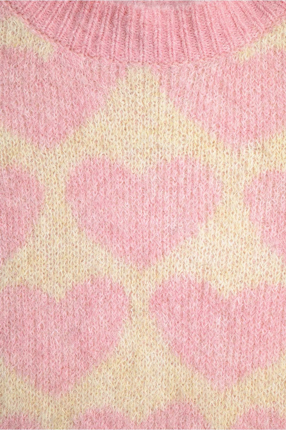 Suéter supermacio oversized creme com corações rosa por toda parte