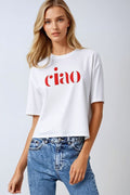 Camiseta de algodão feita na Itália com logotipo Ciao em vermelho