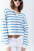 polo de malha macia listrada azul
