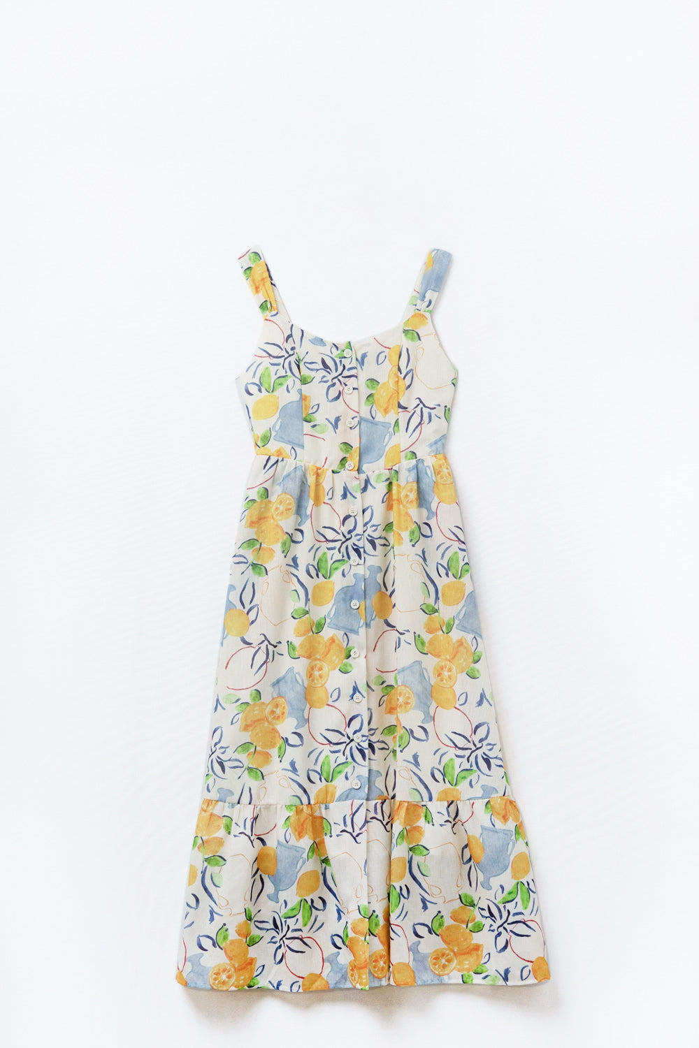 vestido branco longo sem alças com estampa de limão