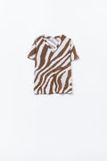 T-shirt com decote em V e estampado de zebra camel