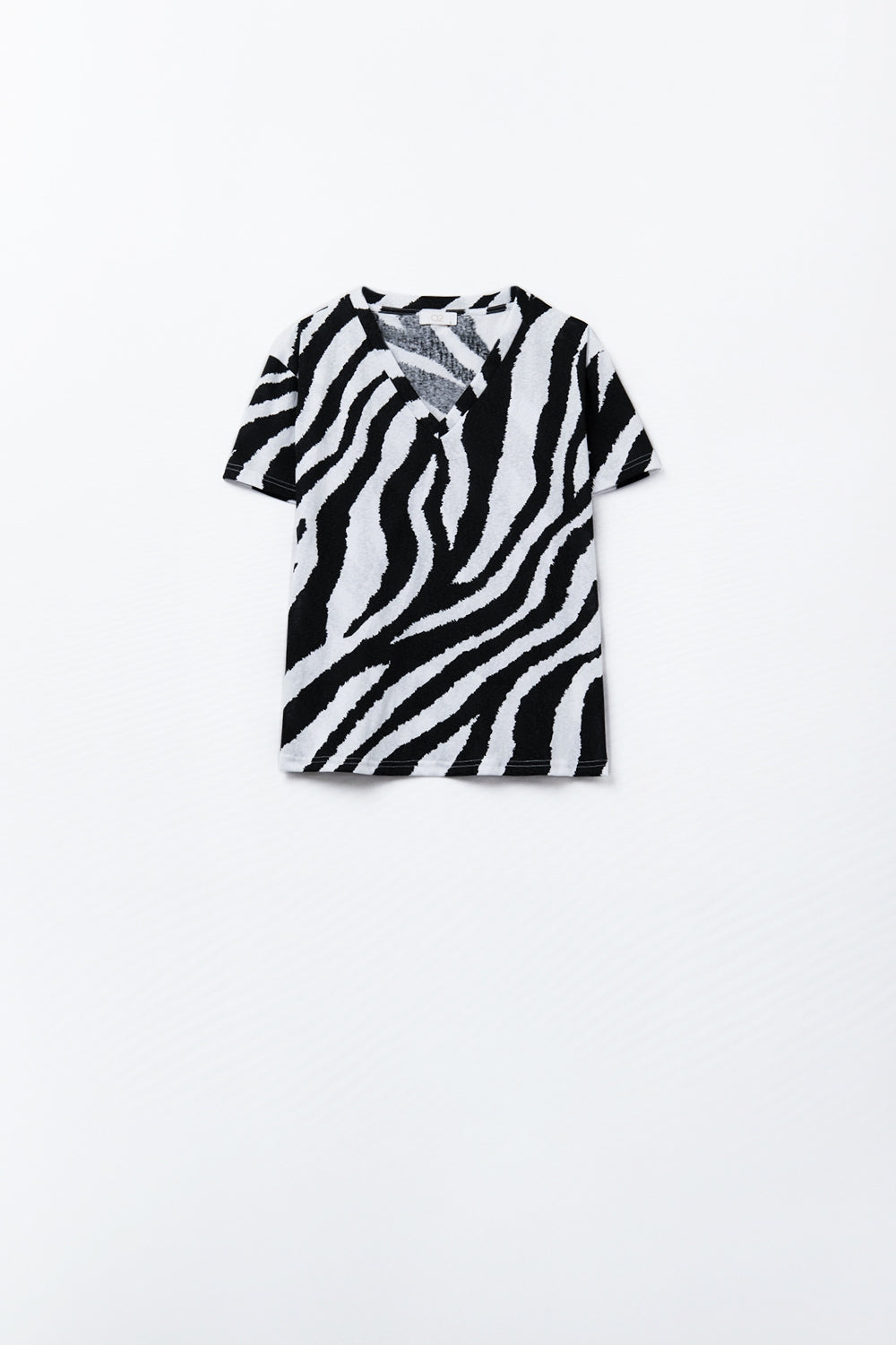 T-shirt com decote em V e estampado de zebra preto