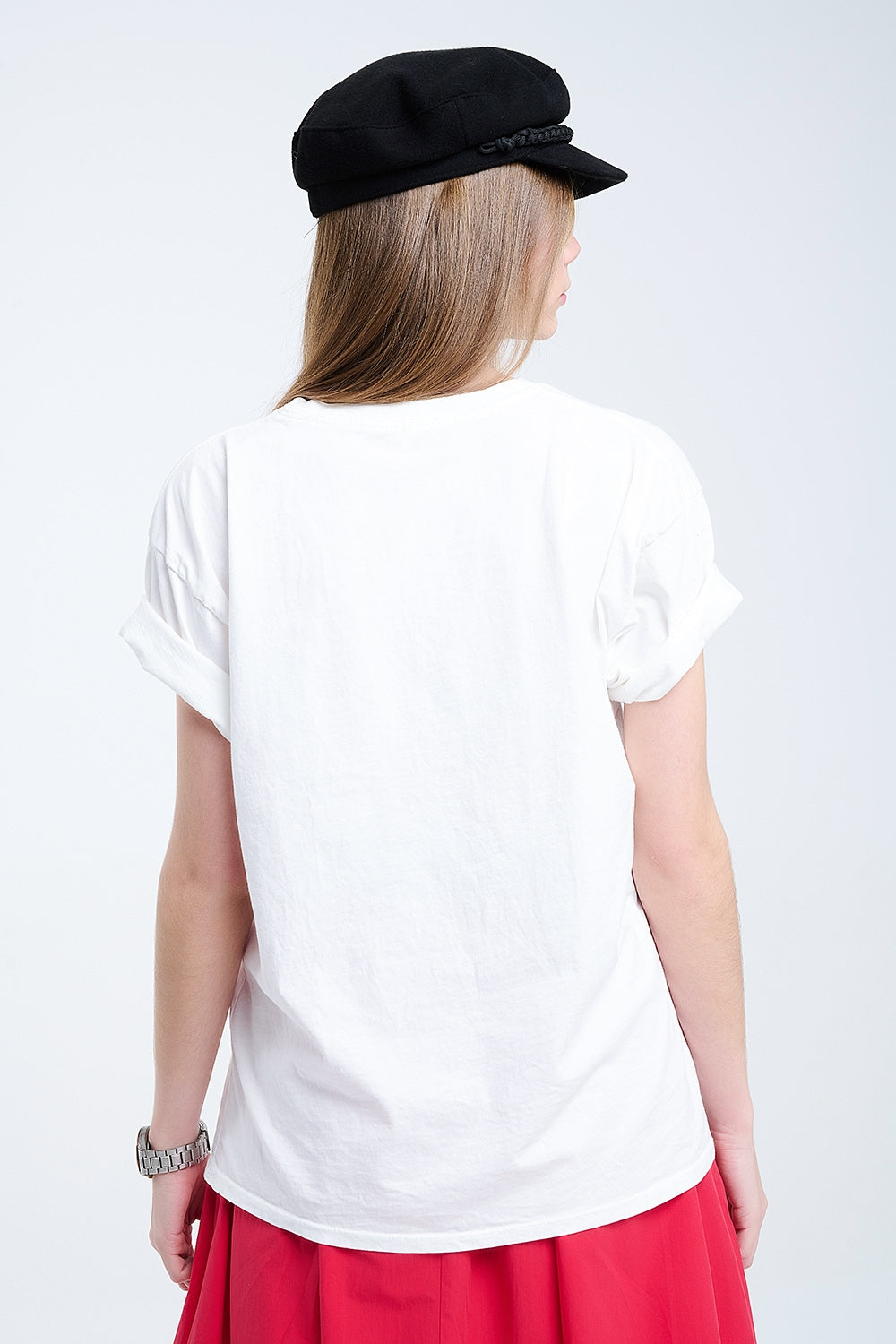 T-shirt branca descontraída com estampado gráfico Rebel e Lips