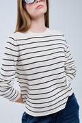 camisola bege às riscas em tricô fino