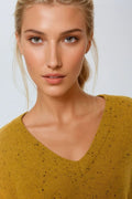 Camisola com decote em V e corte descontraído em amarelo mostarda