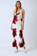 Vestido maxi vermelho sem mangas e esvoaçante com estampa floral