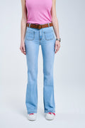 Calças de ganga Flare Skinny Light Wash com bolsos à frente