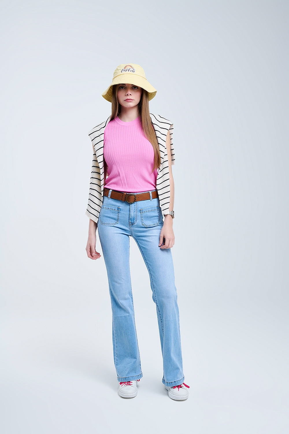 Calças de ganga Flare Skinny Light Wash com bolsos à frente