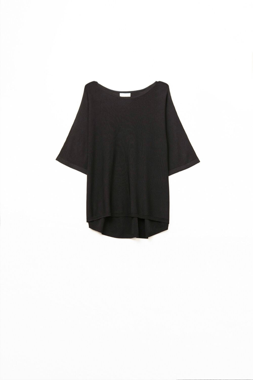 Camisola Oversized Preta com Mangas até ao Cotovelo