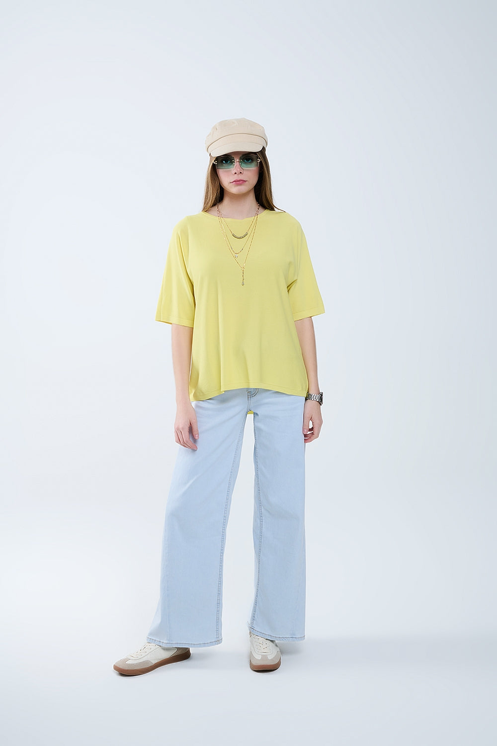 Camisola amarelo oversized com mangas até ao cotovelo